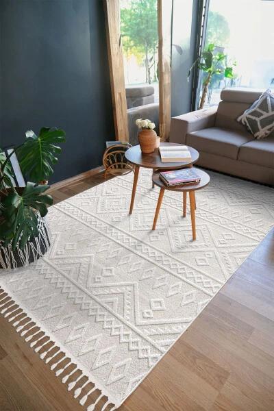 Malta Iskandinav Krem Halı Salon Oturma Odası Yatak Odası Koridor Mutfak Makine Halısı 33412a-Krem2 - Modazone