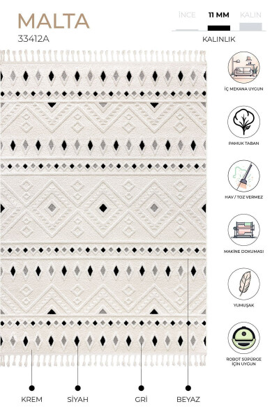 Malta Scandinavian Cream Black Carpet Living Room Bedroom Corridor Kitchen Machine Rug 33412a - 10