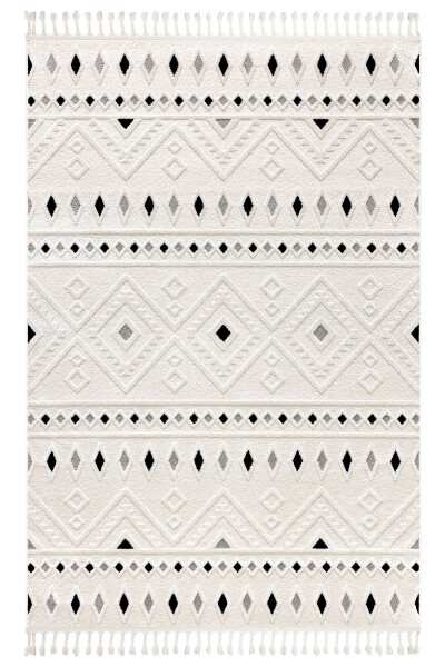 Malta Scandinavian Cream Black Carpet Living Room Bedroom Corridor Kitchen Machine Rug 33412a - 1