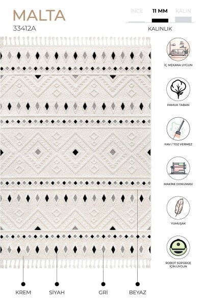 Malta Scandinavian Cream Black Carpet Living Room Bedroom Corridor Kitchen Machine Rug 33412a - 3