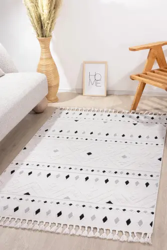 Malta Scandinavian Cream Black Carpet Living Room Bedroom Corridor Kitchen Machine Rug 33412a - 8