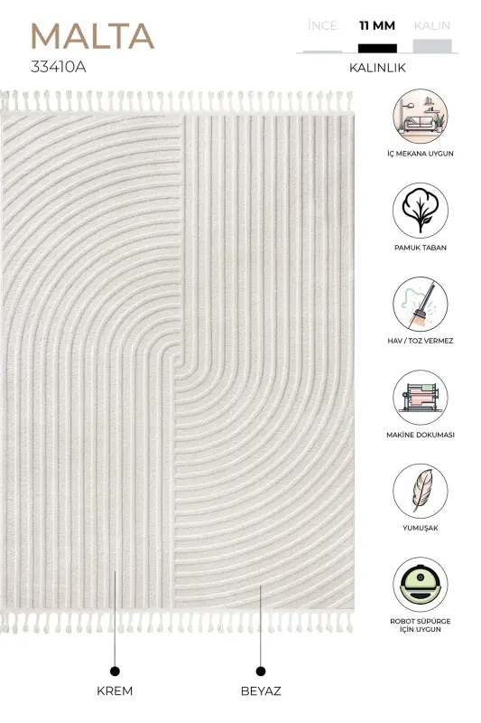 Malta Scandinavian Cream Carpet Living Room Bedroom Hallway Kitchen Machine Rug 33410a - 8