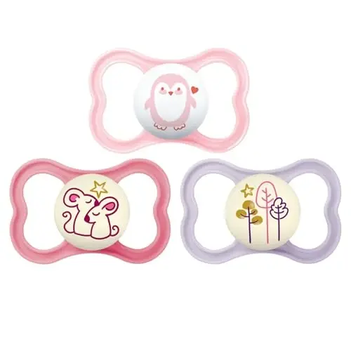 MAM Air Day & Night Baby Pacifier, for Sensitive Skin, Glows in The Dark, 3 Pack, 16+ Months, Girl - MAM