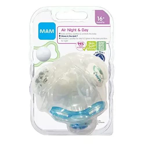 MAM Air Day & Night Baby Pacifier, for Sensitive Skin, Glows in The Dark, 3 Pack, 16+ Months, Unisex - MAM (1)