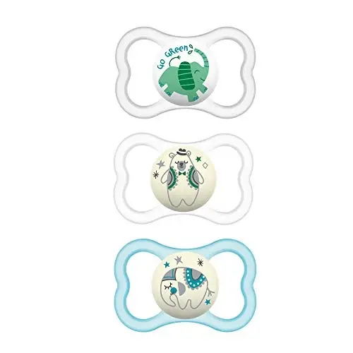 MAM Air Day & Night Baby Soʻrgʻich, sezgir teri uchun, qorongʻuda porlaydi, 3 dona, 16+ oy, unisex - MAM
