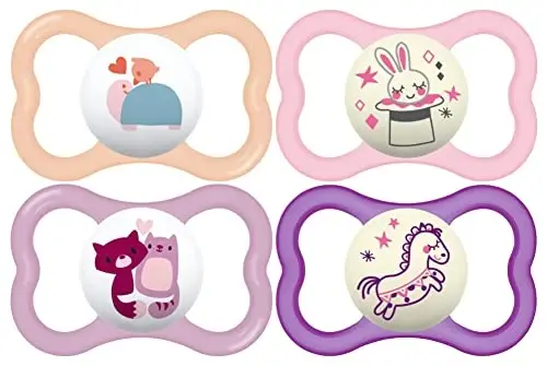 MAM Air Day & Night Baby Pacifier, for Sensitive Skin, Glows in The Dark, 16+ Months, Girl, 4 Count - 1