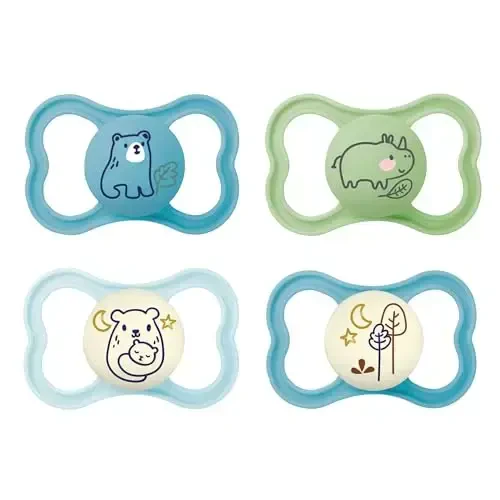 MAM Air Day & Night Baby Pacifier, for Sensitive Skin, Glows in The Dark, 16+ Months, Baby Boy, 4 Count 