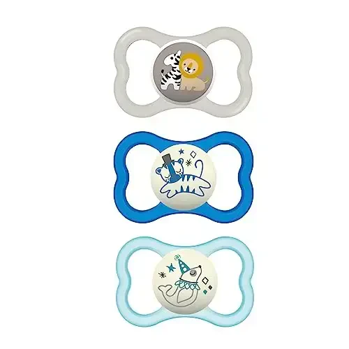 MAM Air Day & Night Baby Pacifier, for Sensitive Skin, Glows in The Dark, 3 Pack, 16+ Months, Boy 
