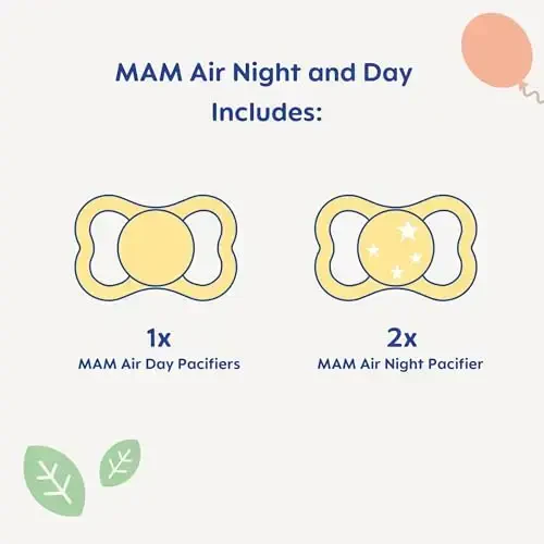 MAM Air Day & Night Baby Pacifier, for Sensitive Skin, Glows in The Dark, 3 Pack, 16+ Months, Boy - 2