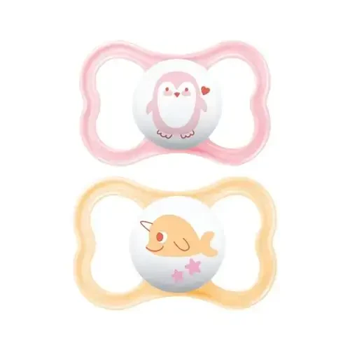 MAM Air Modern Pacifiers (2 Pack), MAM Sensitive Skin Pacifier 16+ Months, Best Pacifier for Breastfed Babies, Baby Girl Pacifiers, Pink - 1
