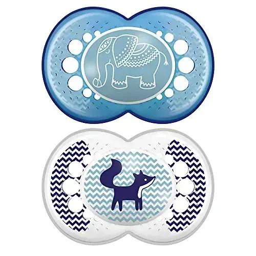 MAM Original Baby Pacifier, Nipple Shape Helps Promote Healthy Oral Development, Sterilizer Case, 2 Pack, 16+ Months, Animal/Boy 