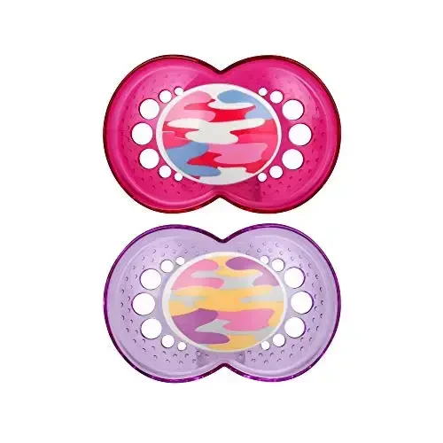 MAM Original Baby Pacifier, Nipple Shape Helps Promote Healthy Oral Development, Sterilizer Case, 2 Pack, 16+ Months, Camo/Girl - 1