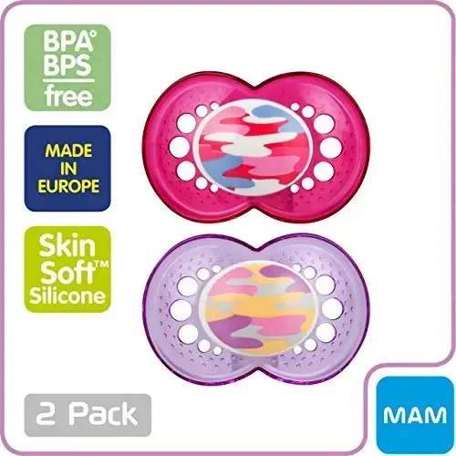MAM Original Baby Pacifier, Nipple Shape Helps Promote Healthy Oral Development, Sterilizer Case, 2 Pack, 16+ Months, Camo/Girl - 3