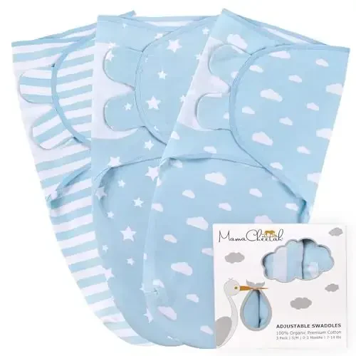 Mama Cheetah Baby Swaddle Sack 3-6 Month, Organic Cotton Swaddle Sleep Sack, Infant Swaddling Blanket Size Large, Large Swaddle Wrap, Easy Swaddles for Boy, 3-Pack - MODAZONE
