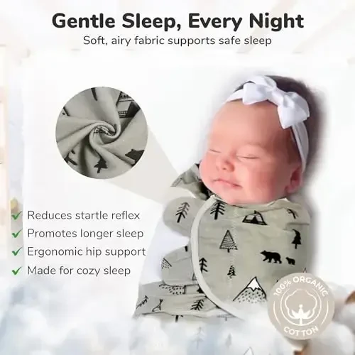 Mama Cheetah Baby Swaddle Sack 3-6 Month, Organic Cotton Swaddling Sleep Sack, Infant Swaddle, Large Swaddle Wrap, Easy Swaddles for Boy Girl, 3-Pack - 6