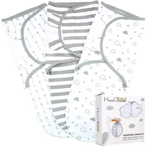 Mama Cheetah Baby Swaddle Sack 3-6 Month, Organic Cotton Swaddling Sleep Sack, Swaddle for Large Babies, Large Swaddle Wrap, Easy Swaddles for Boy Girl, 3-Pack, Grey - ORGANIC