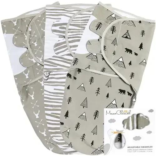 Mama Cheetah Baby Swaddle Sack 3-6 Oy, Organik Paxta O'rash Uxlash Torbasi, Go'dak O'rash, Katta O'rash O'rami, O'g'il Qiz uchun Oson O'rashlar, 3 dona - 1