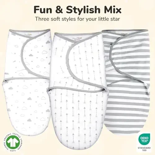Mama Cheetah Baby Swaddle Sack 3-6 Oy, Organik Paxta O'rash Uyqu Sachi, Chaqaloq O'rash Adyol, Katta O'rash O'rami, O'g'il Qiz uchun Oson O'rashlar, 4 dona - 3