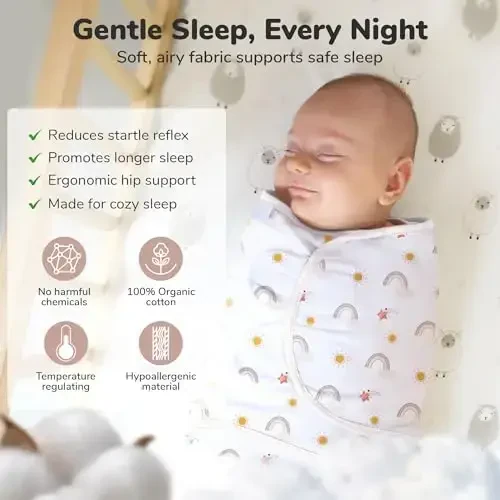 Mama Cheetah Baby Swaddle Sack, Organic Cotton Swaddle Blanket, Adjustable Swaddle Sleep Sacks, Easy Swaddles for Boy Girl 0-3 Month, Baby Essentials, 3-Pack - 6