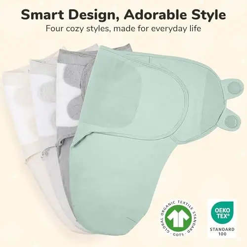 Mama Cheetah Baby Swaddle Sack, Organic Cotton Swaddle Blanket, Adjustable Swaddle Sleep Sacks, Easy Swaddles for Boy Girl 0-3 Month, Baby Essentials, 4-Pack - 3