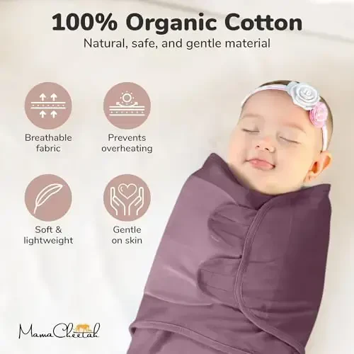 Mama Cheetah Baby Swaddle Sack, Organic Cotton Swaddle Blanket, Adjustable Swaddle Sleep Sacks, Easy Swaddles for Boy Girl 0-3 Month, Baby Essentials, 4-Pack - 6