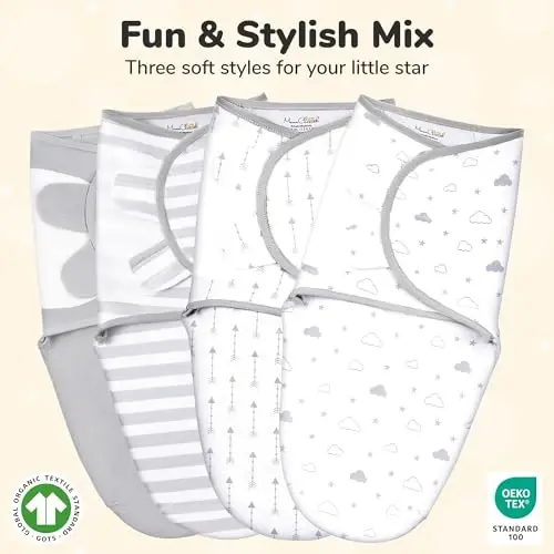 Mama Cheetah Baby Swaddle Sack, Organic Cotton Swaddle Blanket, Adjustable Swaddle Sleep Sacks, Easy Swaddles for Boy Girl 0-3 Month, Baby Essentials, 4-Pack, 4-pack Grey - ORGANIC (1)