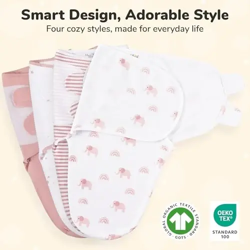 Mama Cheetah Baby Swaddle Sack, Organic Cotton Swaddle Blanket, Adjustable Swaddle Sleep Sacks, Easy Swaddles for Boy Girl 0-3 Month, Baby Essentials, 4-Pack, Dusty Rose - 2