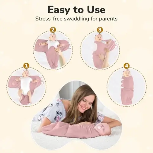 Mama Cheetah Baby Swaddle Sack, Organic Cotton Swaddle Blanket, Adjustable Swaddle Sleep Sacks, Easy Swaddles for Boy Girl 0-3 Month, Baby Essentials, 4-Pack, Dusty Rose - 4