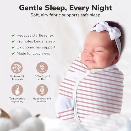 Mama Cheetah Baby Swaddle Sack, Organic Cotton Swaddle Blanket, Adjustable Swaddle Sleep Sacks, Easy Swaddles for Boy Girl 0-3 Month, Baby Essentials, 4-Pack, Dusty Rose - 6