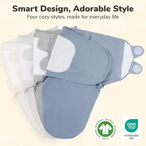 Mama Cheetah Baby Swaddle Sack, Organic Cotton Swaddle Blanket, Adjustable Swaddle Sleep Sacks, Easy Swaddles for Boy Girl 0-3 Month, Baby Essentials, 4-Pack, Melange - 2