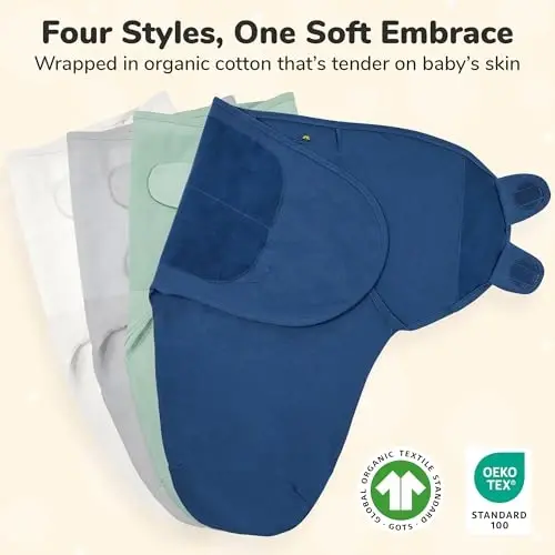 Mama Cheetah Baby Swaddle Sack, Organic Cotton Swaddle Blanket, Adjustable Swaddle Sleep Sacks, Easy Swaddles for Boy Girl 0-3 Month, Baby Essentials, 4-Pack, Neutral Bliss - ORGANIC (1)