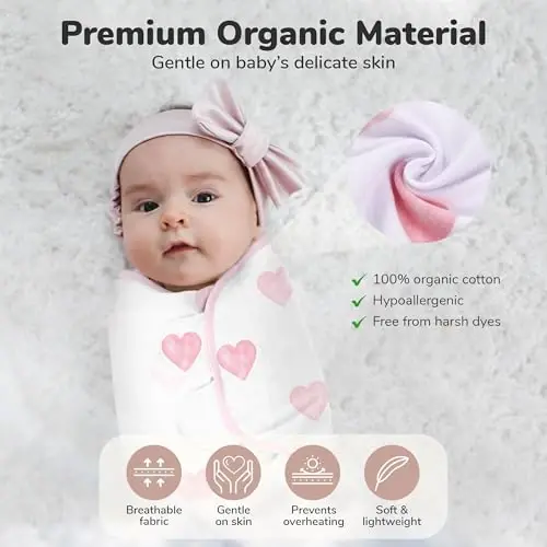 Mama Cheetah Baby Swaddle Sack, Organic Swaddle Blanket, Newborn Swaddle Sleep Sacks, Adjustable Infant Swaddle Wrap, Easy Swaddles for Boy Girl 0-3 Month, Angelic 4-Pack - 5