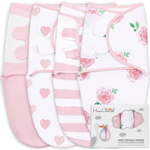 Mama Cheetah Baby Swaddle Sack, Organic Swaddle Blanket, Newborn Swaddle Sleep Sacks, Adjustable Infant Swaddle Wrap, Easy Swaddles for Boy Girl 0-3 Month, Angelic 4-Pack - 7