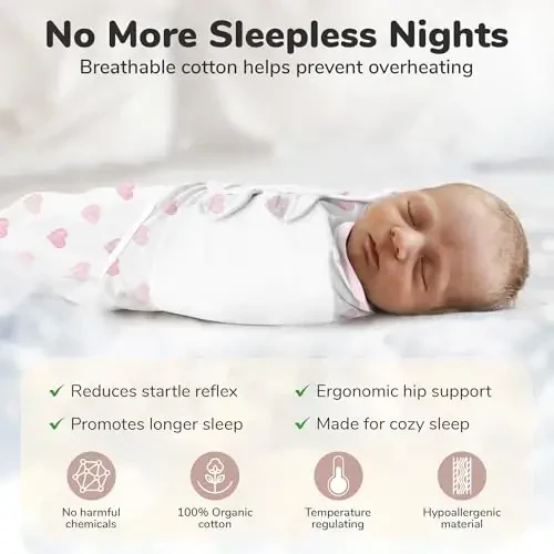 Mama Cheetah Baby Swaddle Sack, Organic Swaddle Blanket, Newborn Swaddling Sleep Sack, Adjustable Infant Swaddle Wrap, Easy Swaddles Girl 0-3 Month, Baby Essentials, 3-Pack - 5