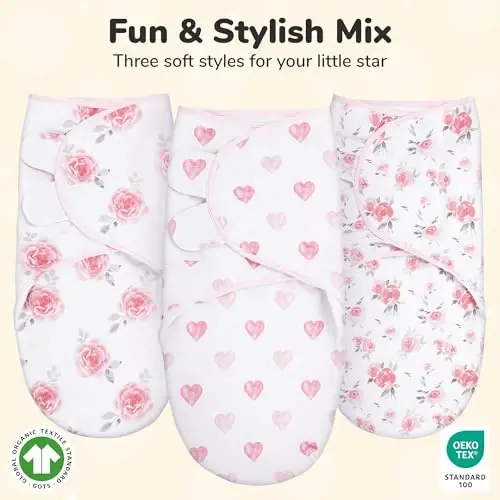 Mama Cheetah Baby Swaddle Sack, Organic Swaddle Blanket, Newborn Swaddling Sleep Sack, Adjustable Infant Swaddle Wrap, Easy Swaddles Girl 0-3 Month, Baby Essentials, 3-Pack - BABY (1)