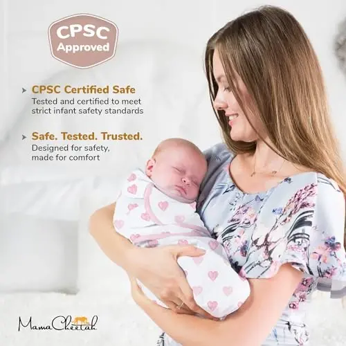 Mama Cheetah Baby Swaddle Sack, Organic Swaddle Blanket, Newborn Swaddling Sleep Sack, Adjustable Infant Swaddle Wrap, Easy Swaddles Girl 0-3 Month, Baby Essentials, 3-Pack - 6