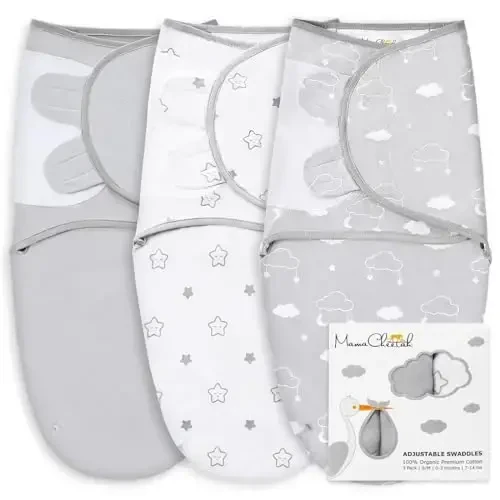 Mama Cheetah Baby Swaddle Sack, Organic Swaddle Blanket, Newborn Swaddling Sleep Sacks, Adjustable Easy Swaddles for Boy Girl 0-3 Month, Baby Essentials, Nursery Swaddling, 3-Pack 
