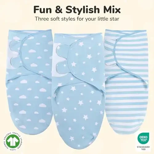 Mama Cheetah Baby Swaddle Sack, Organic Swaddling Blanket, Newborn Swaddle Sleep Sacks, Adjustable Infant Swaddle Wrap, Easy Swaddles for Boy 0-3 Month, Baby Essentials, Nursery Swaddling 3-Pack, Blue - 3