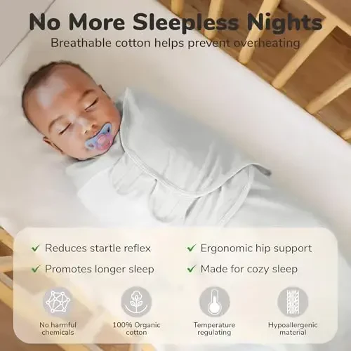 Mama Cheetah Baby Swaddle Sack, Organik Paxta O'rash Adyol, Sozlanishi mumkin bo'lgan O'rash Uyqu Xaltalari, O'g'il Qiz uchun oson O'rash 0-3 Oy, Chaqaloq uchun zarur narsalar, 4 dona, 4 dona Kulrang - 5