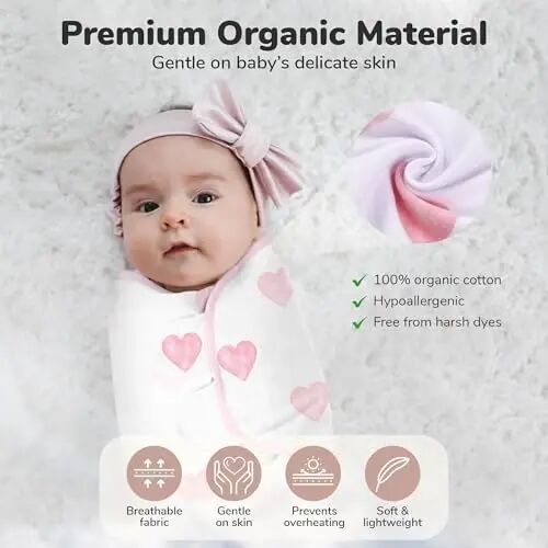 Mama Cheetah Bebek Kundak Çuvalı, Organik Kundak Battaniyesi, Yenidoğan Kundak Uyku Tulumları, Ayarlanabilir Bebek Kundak Sargısı, Erkek Kız Bebekler için Kolay Kundaklar 0-3 Ay, Angelic 4'lü Paket - 5