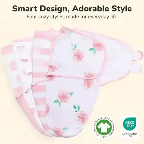 Mama Cheetah Baby Swaddle Sack, Organic Swaddle Blanket, Newborn Swaddle Sleep Sacks, Adjustable Infant Swaddle Wrap, Easy Swaddles for Boy Girl 0-3 Month, Angelic 4-Pack - Modazone (1)