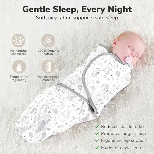 Mama Cheetah Fermuarlı Bebek Kundak Battaniyesi, Yenidoğan Kundak Tulumu, Bebek Kundak Uyku Tulumu 0-3 Ay, Erkek ve Kız Bebek için Bebek Kundak Sargısı, 3'lü Paket - 7