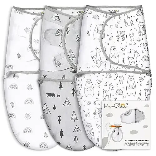 Mama Cheetah Organic Baby Swaddle Blanket, Adjustable Newborn Swaddle Sleep Sacks, Easy Swaddles for Boys and Girls 0-3 Months, Nursery Swaddling Essentials, 3-Pack 