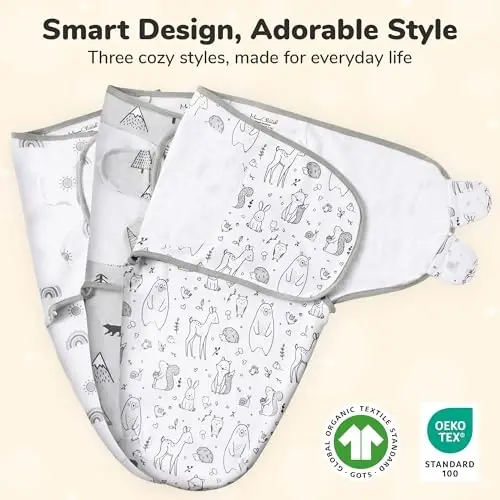 Mama Cheetah Organic Baby Swaddle Blanket, Adjustable Newborn Swaddle Sleep Sacks, Easy Swaddles for Boys and Girls 0-3 Months, Nursery Swaddling Essentials, 3-Pack - ORGANIC (1)