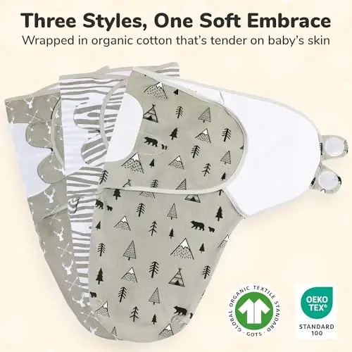 Mama Cheetah Organic Baby Swaddle Blankets 3 Pack, Easy to Use Adjustable Swaddling Swaddles for 0-3 Months Boy Girl Newborn Essentials, Grey - 2