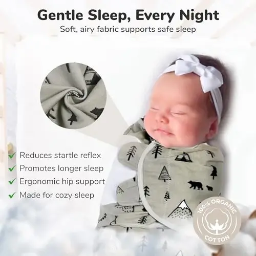 Mama Cheetah Organic Baby Swaddle Blankets 3 Pack, Easy to Use Adjustable Swaddling Swaddles for 0-3 Months Boy Girl Newborn Essentials, Grey - 6