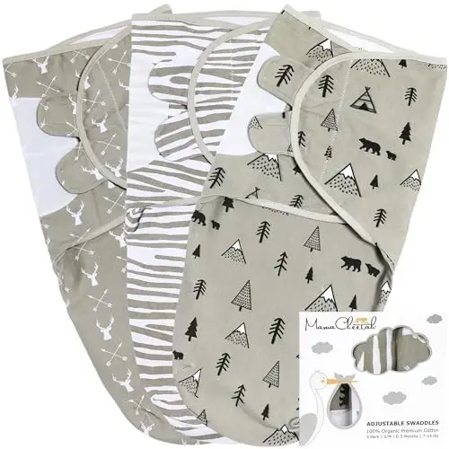 Mama Cheetah Preemie Swaddle Sack, Organic Swaddling Sleep Sacks for Preemies, Preemie Swaddle Blanket Wrap, Easy Swaddles for Premature Baby Boy Girl 4-7 lbs, Newborn Essentials, 3-Pack, Grey 