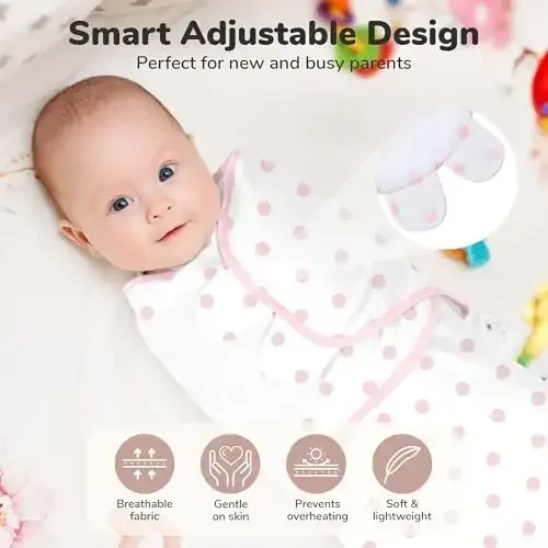 Mama Cheetah Preemie Swaddle Sack, Organik Paxta Uyqu Qoplari - Muddatidan Oldin Tug'ilgan Qizaloq Chaqaloq Adyoliga Oson O'rash, 4-7 funt, Yangi Tug'ilgan Go'daklar uchun Zarur Buyumlar, 3 dona, Pushti - 5