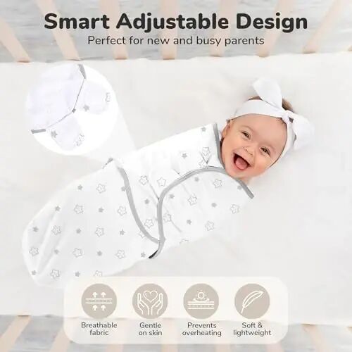 Mama Çita Bebek Kundak Tulumu, Organik Kundak Battaniyesi, Yeni Doğan Kundak Uyku Tulumları, Erkek Kız 0-3 Ay için Ayarlanabilir Kolay Kundaklar, Bebek Gereçleri, Kreş Kundağı, 3'lü Paket - 4