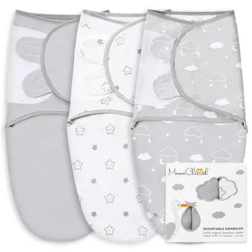 Mama Cheetah Baby Swaddle Sack, Organic Swaddle Blanket, Newborn Swaddling Sleep Sacks, Adjustable Easy Swaddles for Boy Girl 0-3 Month, Baby Essentials, Nursery Swaddling, 3-Pack - 1
